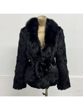 Vintage Y2K Black Rabbit & Fox Fur Jacket Coat